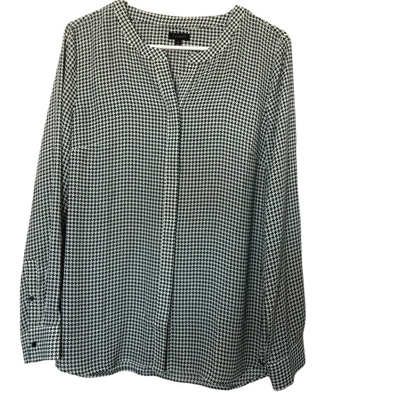 NWOT Talbots Hound's-tooth Design Green/White Blouse Medium - Picture 1 of 7